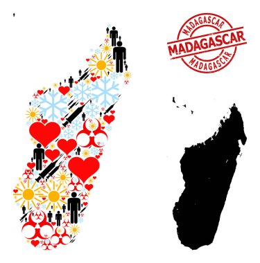 Madagaskar Mühür ve Kalp Mührü Aşıları Kolaj Aşısı Madagaskar Adası Haritası