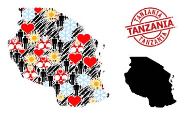 Dokulu Tanzanya Damgası ve Kış Nüfus Çekim Kolajı Tanzanya Haritası