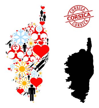 Korsika Tehlike Damgası ve Güneş Nüfus Aşısı Korsika Mozaik Haritası