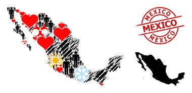 Üstü çizilmiş Meksika Mührü ve Frost İnsanlar Meksika Mozaik Haritası