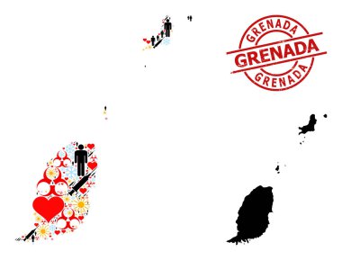 Kauçuk Grenada Mühür ve Bahar Adamları Covid-2019 Grenada Adaları Mozaik Haritası