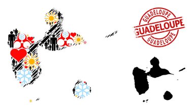 Kederli Guadeloupe Mührü ve Güzel Nüfus Aşısı Mozaik Guadeloupe Haritası