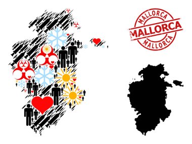 Grunge Mallorca Mühür ve Buz Hastaları Aşı Kolajı Burgos Eyaleti Haritası