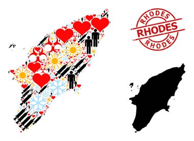 Rhodes Mühür ve Kalp Mührü Mücevherleri Mozaik Rodos Aşısı Haritası