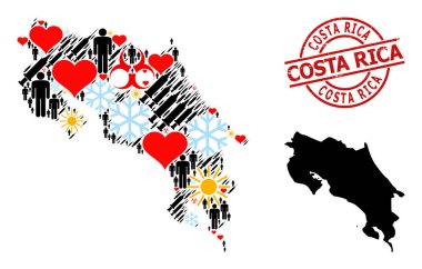 Kosta Rika Mühür Mührü ve Güzel İnsanlar Şırıngası Kosta Rika Mozaik Haritası