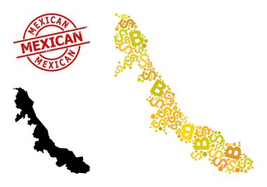 Veracruz Eyaleti Para ve Bitcoin Altın Kolaj Haritası ile desenli Meksika Mührü