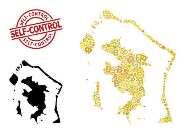 Carte de Bora-Bora sur Grunge Self-Control Badge avec Dollar et Bitcoin Gold Mosaic — Image vectorielle