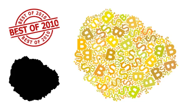 Rubber Best of 2010 Seal with Dollar and BTC Golden Collage Map of La Gomera Island — стоковий вектор