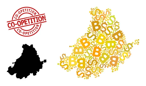 Grunge Co-Opetition Seal con dinero y Bitcoin Gold Mosaic Mapa de la provincia de Ávila — Vector de stock