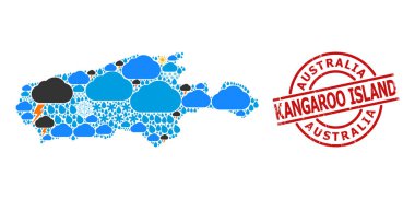Kanguru Adası ve Grunge Damgası İklim Mozaiği Haritası