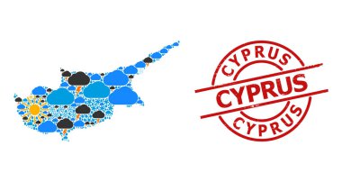 Kıbrıs Adası Hava Durumu Haritası ve Grunge Mühür Mührü