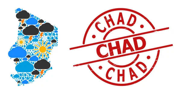 Mapa del clima de Chad y sello de angustia — Vector de stock
