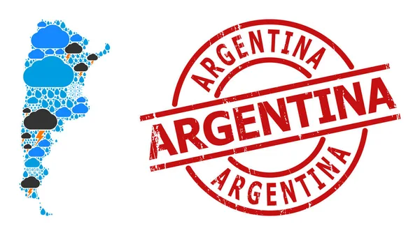 Carte de Collage Climat de l'Argentine et cachet en caoutchouc — Image vectorielle
