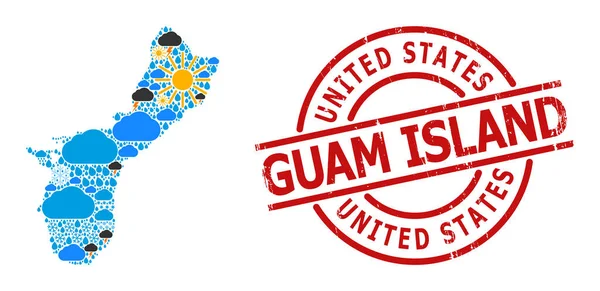 Mapa del clima de la isla de Guam y sello de angustia — Vector de stock