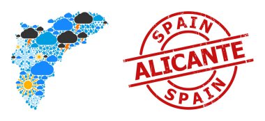 Alicante Eyaleti İklim Mozaik Haritası ve Grunge Damgası