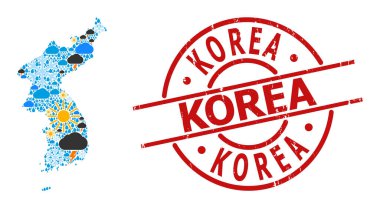 Kore İklim Mozaik Haritası ve Grunge Damgası