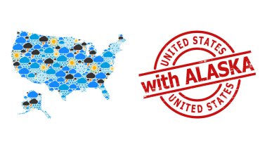 ABD ve Alaska 'nın İklim Deseni Haritası ve Çizilmiş Damga