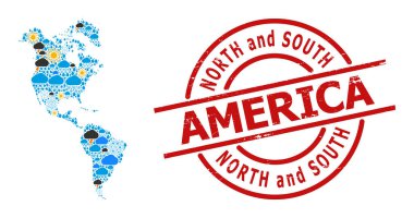 Güney ve Kuzey Amerika İklim Kolajı Haritası ve Mühür Mührü