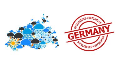 Mecklenburg-Vorpommern Eyaleti ve Dokulu Mühür İklim Kolajı Haritası