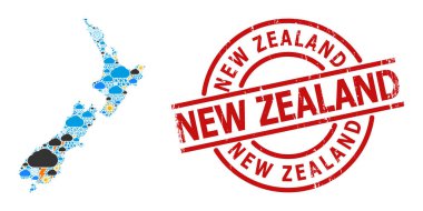 Yeni Zelanda ve Grunge Mühür İklim Kolajı Haritası