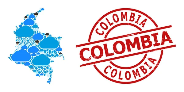 Mapa de Collage Climático de Colombia y Sello Arañado — Vector de stock