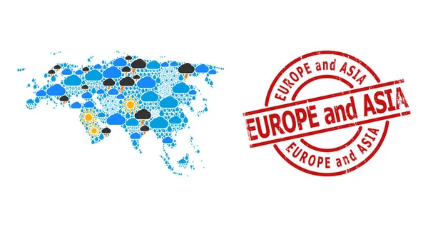 Clima Mosaico Mapa de Europa y Asia y Sello de angustia — Vector de stock