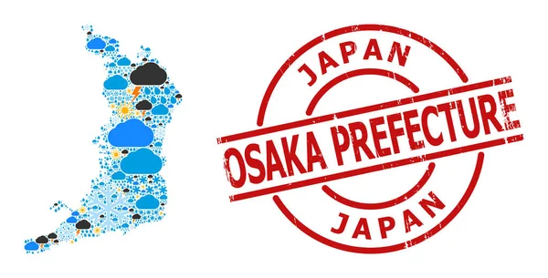 Mapa de Padrão do Tempo da Prefeitura de Osaka e Distintivo Texturizado —  Vetores de Stock