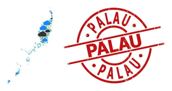 Klimaat Collage Kaart van Palau Eilanden en Krasstempel — Stockvector