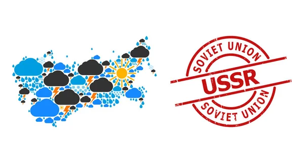 Mapa del patrón climático de la URSS y sello Grunge — Archivo Imágenes Vectoriales