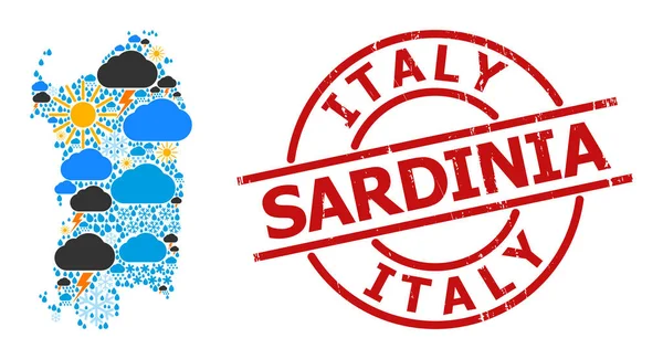 Carte météo de la Sardaigne et timbre rayé — Image vectorielle