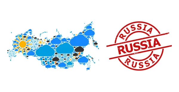 Rusya 'nın Hava Durumu Mozaik Haritası ve Lastik Mühür — Stok Vektör