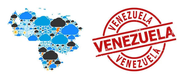 Weather Collage Map of Venezuela and Grunge Stamp Seal — Stock Vector