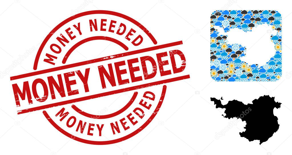 Distress Money Needed Badge and Stencil Climate Mosaic Map of Gerona Province