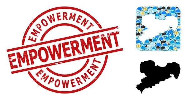 Distress Empowerment Badge and Hole Climate Mosaic Map of Saxony State - Stok Vektor