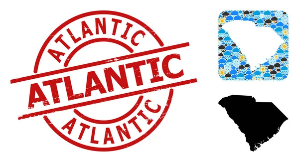 Distress Atlantic Seal and Stencil Climate Mosaic Map of South Carolina State — Stock Vector