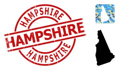 Grunge Hampshire Damga Mührü ve Delik İklim Modeli New Hampshire Eyaleti Haritası