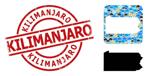 Grunge Kilimanjaro Stamp Seal and Stencil Mappa del collage climatico dello stato della Pennsylvania — Vettoriale Stock