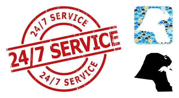 Getextureerd 24 - 7 Service Seal en Hole Weather Pattern Kaart van Koeweit — Stockvector