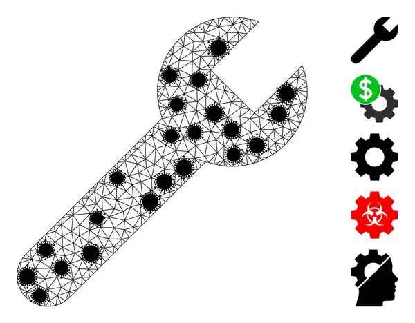 Chiave a maglia poligonale Pittogramma con centri di virus — Vettoriale Stock