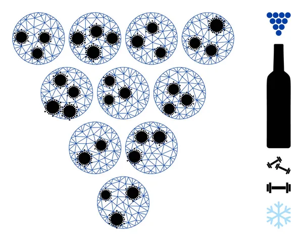 Síť z hroznů Ikona s infikačními středisky — Stockový vektor
