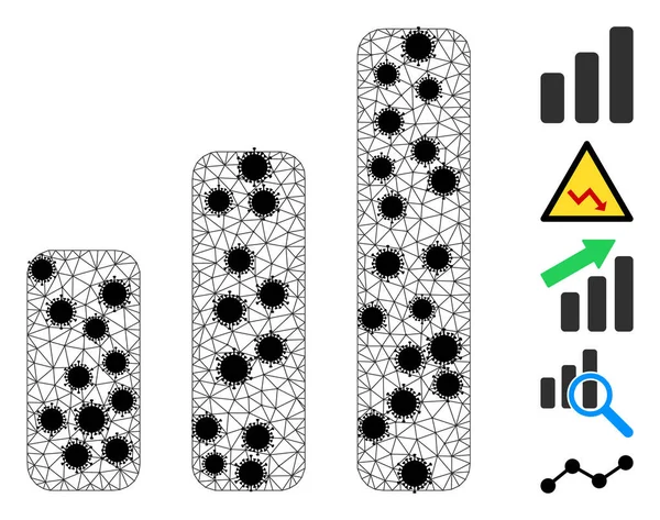 Bar Chart Wire Frame Mesh Icon with Infectious Elements — Stock Vector