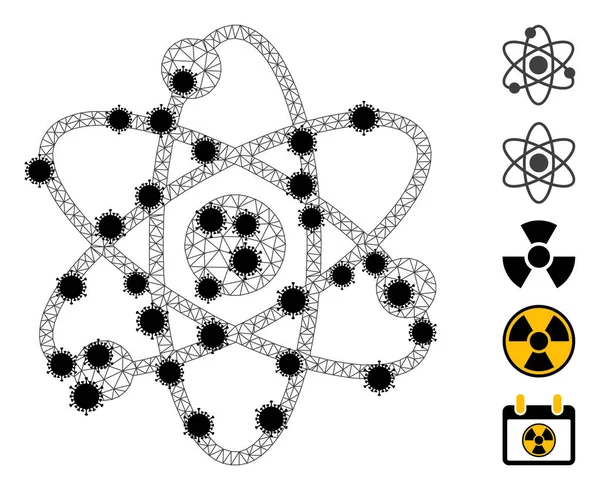 Icono de malla poligonal de electrones átomos con centros de gripe — Archivo Imágenes Vectoriales