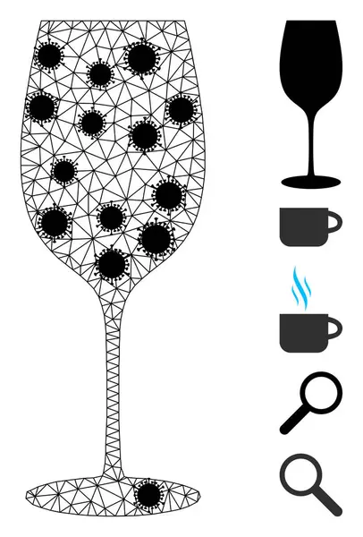 Pictograma de malla poligonal de vidrio de vino con nodos infecciosos — Vector de stock