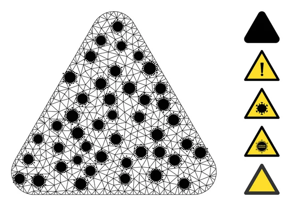 Zaokrąglony trójkątny trójkątny trójkątny piktogram siatkowy z częściami zakaźnymi — Wektor stockowy