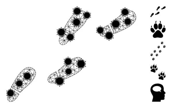 Icona a rete poligonale sentiero impronte umane con elementi patogeni — Vettoriale Stock