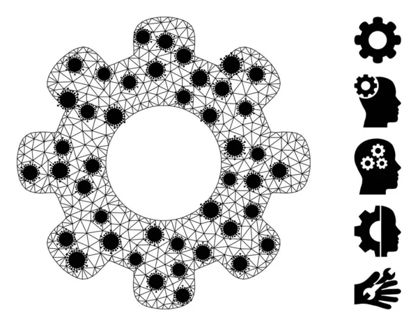 Gear Wheel Carcass Mesh Icon mit Grippeknoten — Stockvektor