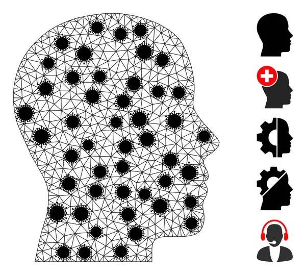 Ícone de malha de armação de perfil de homem com centros de gripe — Vetor de Stock