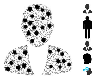 Koronavirüs Ögeleri ile Guy Kişi Kablosu Çerçeve Ağı Pictogramı