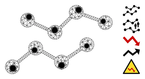 Wykresy Ikona siatki drutu z częściami wirusa — Wektor stockowy