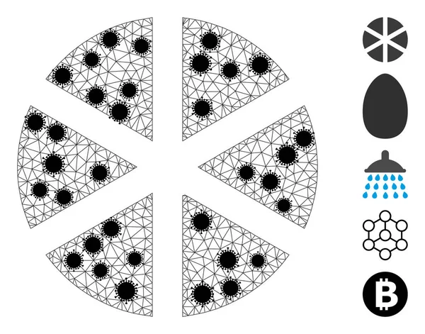Pizza Triangulated Mesh Icon with Pathogen Centers — Stockový vektor